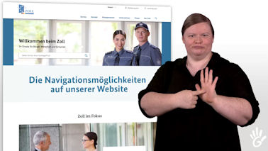 Gebärdendolmetscherin mit Webseite im Hintergrund