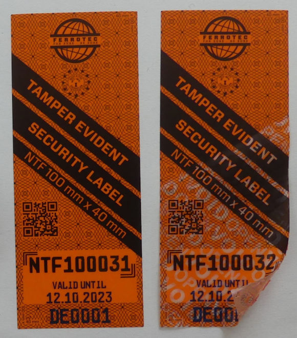 Sicherheitsetikett "Tamper Evident Security Label NTF"