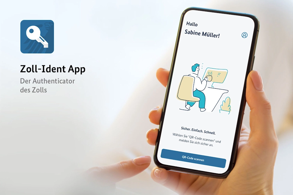 Person nutzt Zoll-Ident App auf Smartphone Person nutzt Zoll-Ident App auf Smartphone